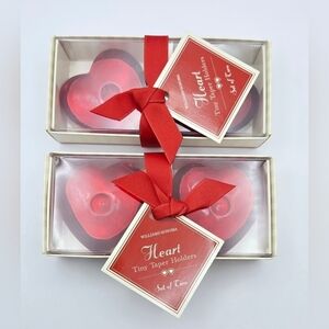 Williams Sonoma Red Glass Heart Mini Taper Candle Holders Set of 4